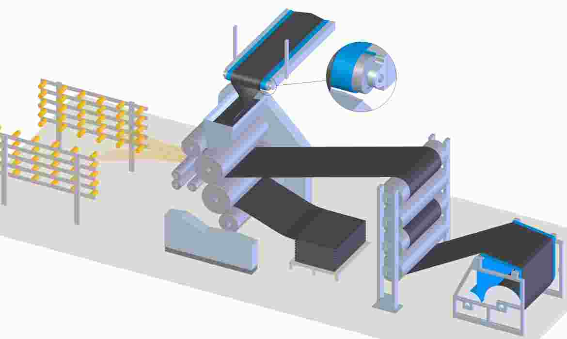 This is a mechanical process by which rubber is pressed into textiles (cloth, fabric) or steel cords to form composite sheets. Calendered textiles are used for casing, cap plies and chafers. Calendered steel cord is used for belts.