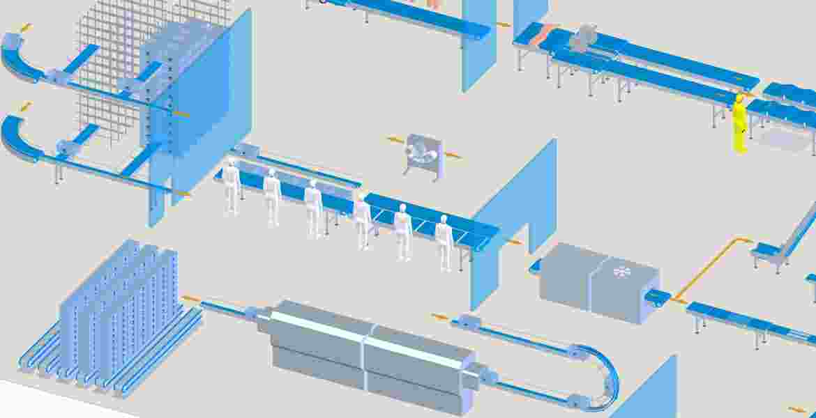 Full meat crates can weigh up to 70 kg. A heavy duty belt is required to convey these heavy packages to the storage or dispatch area and often accumulation can occur.