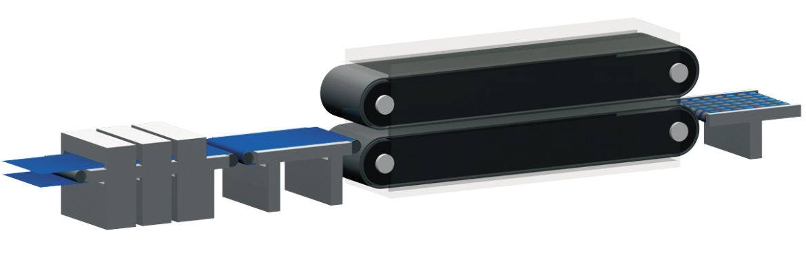 Steam Injection is a special infeed system that uses a top and bottom belt to inject steam into the fiber mat, speeding up the production process by 10-30%.